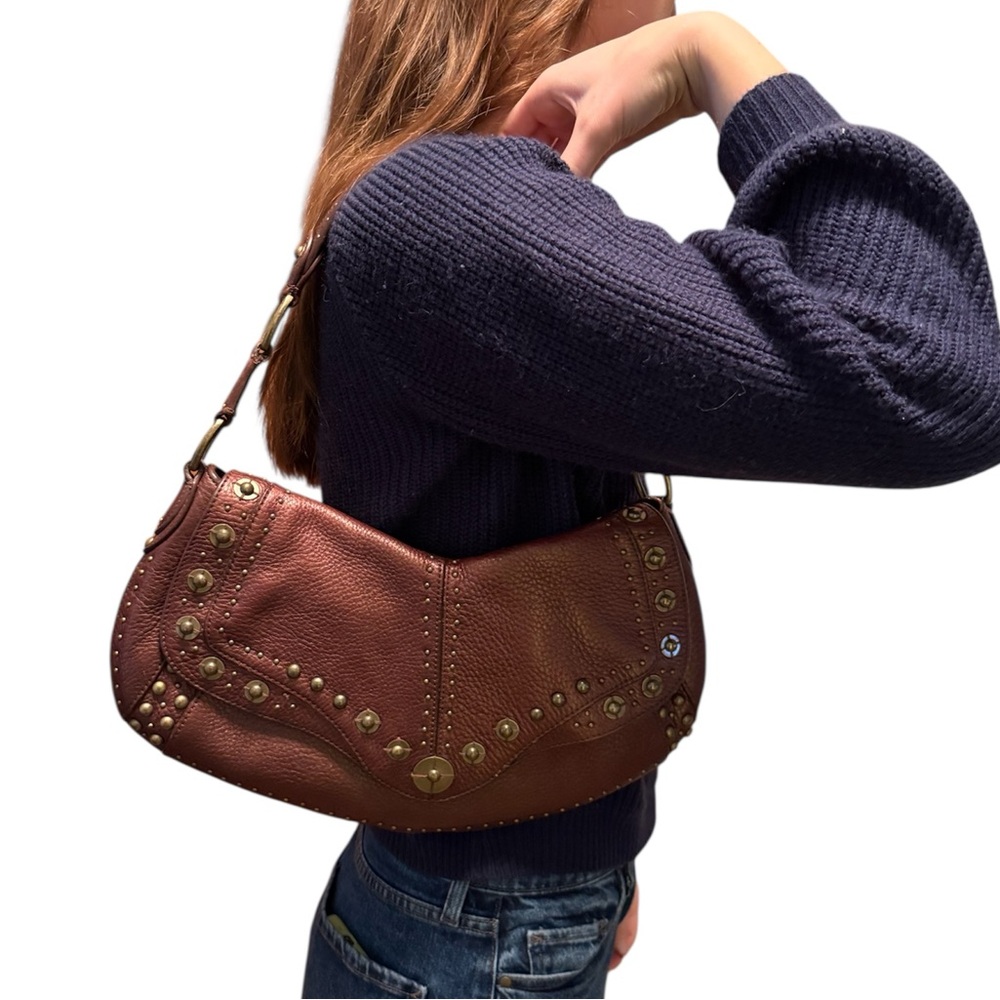 Y2K Cole Haan brown pebbled leather Village Paillette hobo shoulder bag purse. - Picture 12 of 14